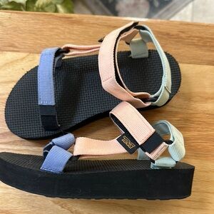 Teva Kids Sandals in Black, Blue, and Peach
